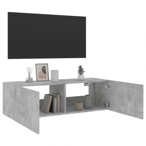 Væghængt tv-bord med LED-lys 100 x 35 x 31 cm - betongrå