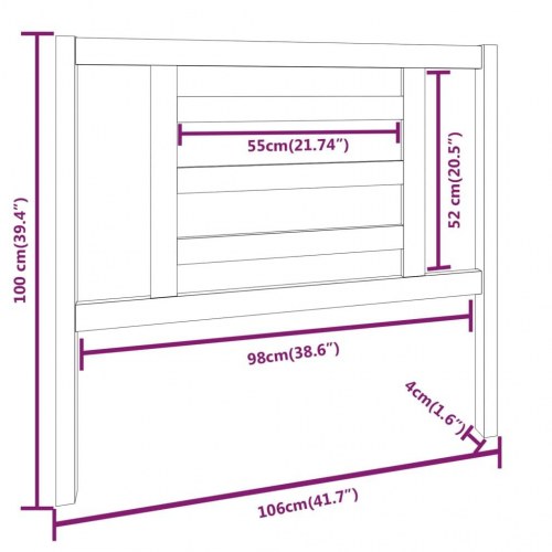 Sengegavl 106×4×100 cm i massivt fyrretræ - grå