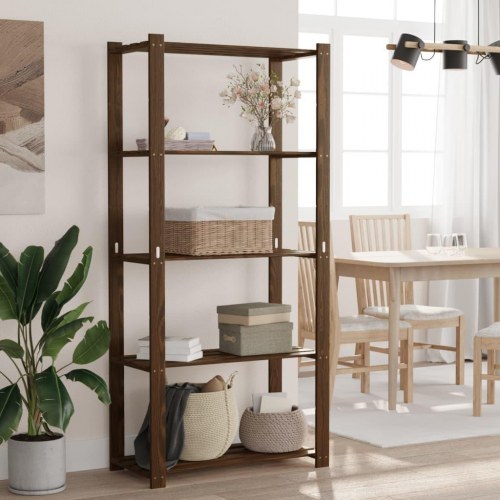 Opbevaringsreol i massivt fyrretræ - 5 hylder, 80×38×170 cm, brun
