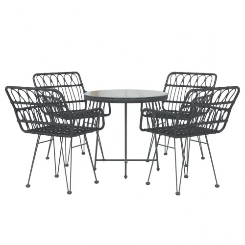 Spisebordssæt til haven - 5 dele i sort polyrattan med glasbord