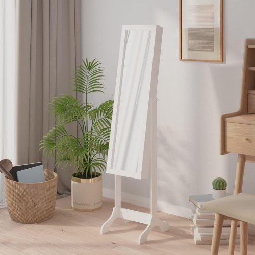 Fritstående spejl 34×37×146 cm - hvid gulvspejl med opbevaring