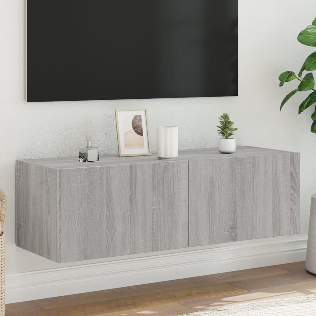 Væghængt tv-bord m. LED-lys 100x35x31 cm grå sonoma-eg