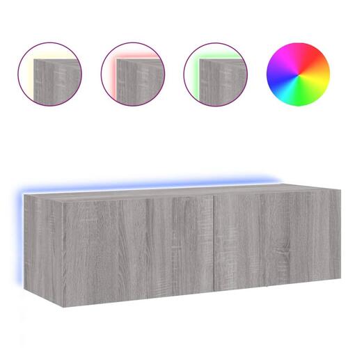Væghængt tv-bord m. LED-lys 100x35x31 cm grå sonoma-eg