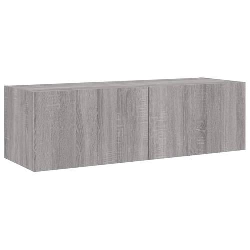 Væghængt tv-bord m. LED-lys 100x35x31 cm grå sonoma-eg