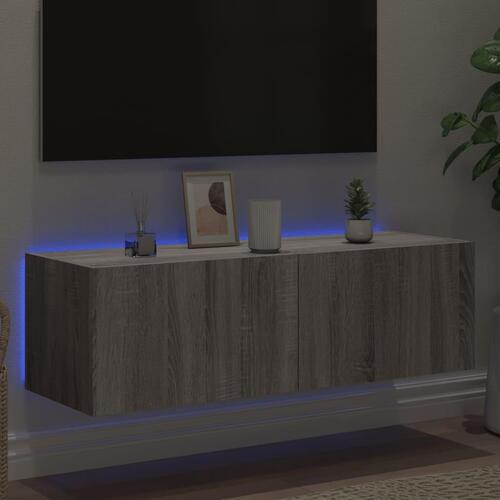 Væghængt tv-bord m. LED-lys 100x35x31 cm grå sonoma-eg