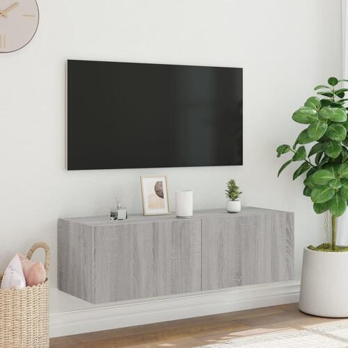 Væghængt tv-bord m. LED-lys 100x35x31 cm grå sonoma-eg