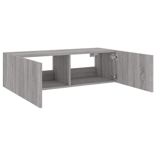 Væghængt tv-bord m. LED-lys 100x35x31 cm grå sonoma-eg