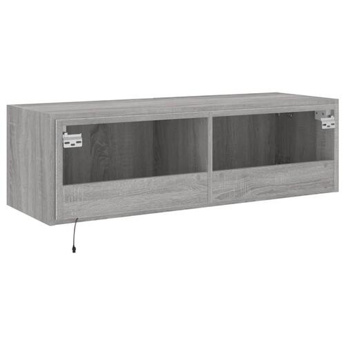 Væghængt tv-bord m. LED-lys 100x35x31 cm grå sonoma-eg