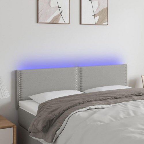 Sengegavl med LED-lys 144x5x78/88 cm - stof, lysegrå