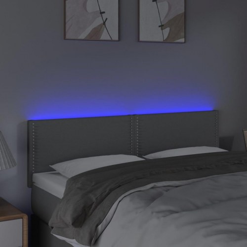 Sengegavl med LED-lys 144x5x78/88 cm - stof, lysegrå