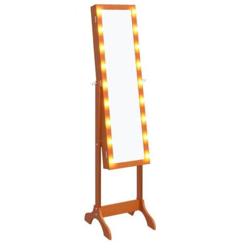 Fritstående spejl med LED 34x37x146 cm brun