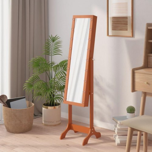 Fritstående spejl med LED 34x37x146 cm brun