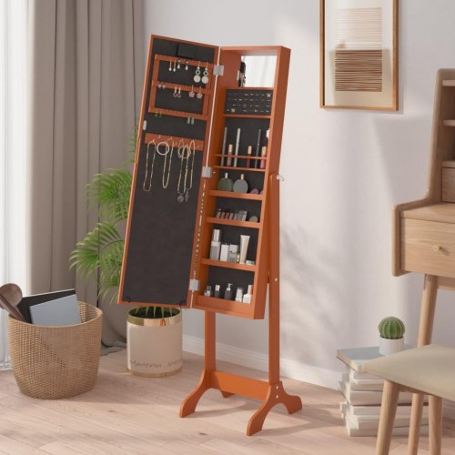 Fritstående spejl med LED 34x37x146 cm brun