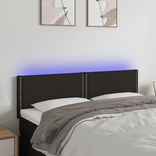 Sengegavl med LED-lys 144x5x78/88 cm - stof, sort