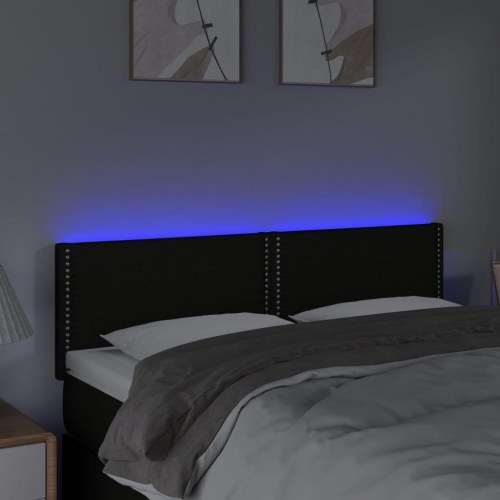 Sengegavl med LED-lys 144x5x78/88 cm - stof, sort