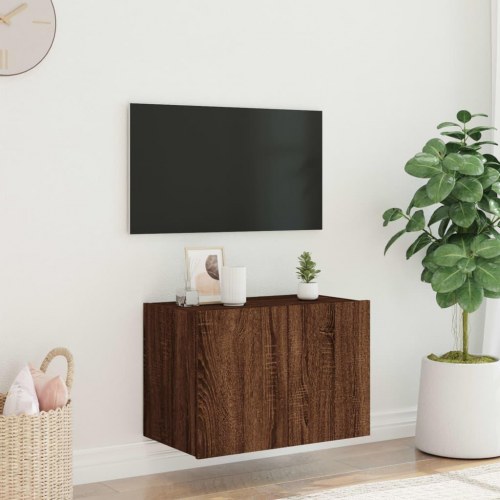 Væghængt tv-bord med LED-lys - brun egetræ, 60 x 35 x 41 cm