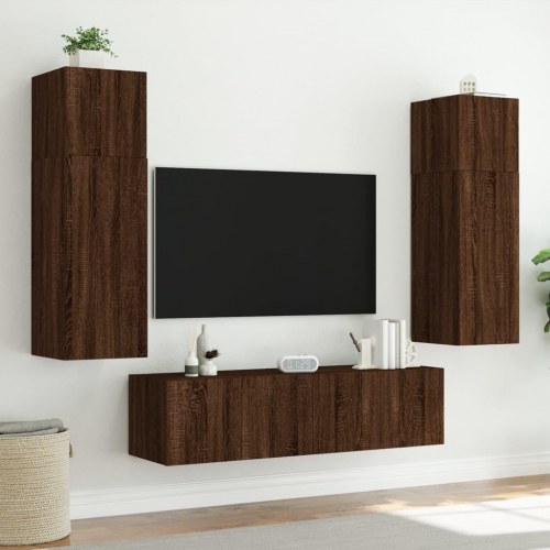 Væghængt tv-bord med LED-lys - brun egetræ, 60 x 35 x 41 cm