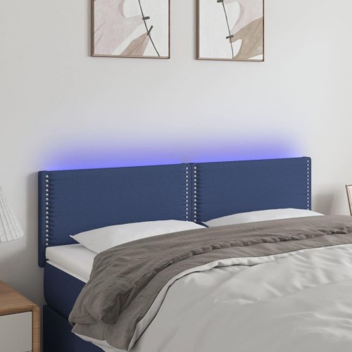 Sengegavl med LED-lys 144x5x78/88 cm - stof, blå