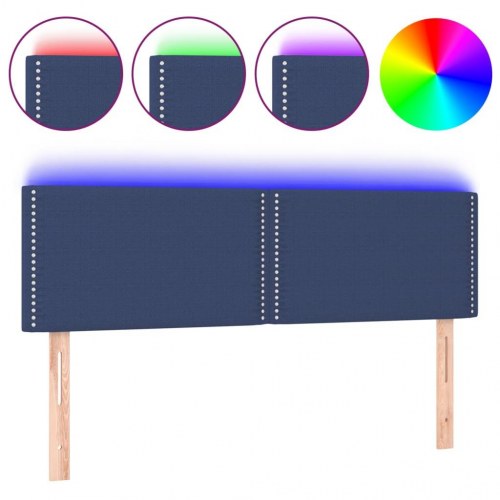 Sengegavl med LED-lys 144x5x78/88 cm - stof, blå