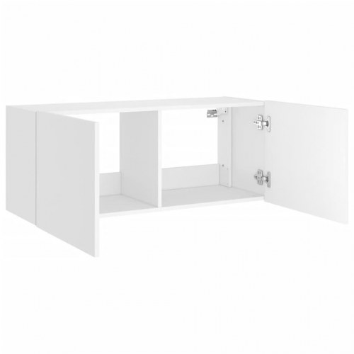 Væghængt tv-bord med LED-lys - hvid, 100 x 35 x 41 cm