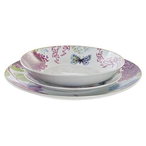 Spisestel Blå Hvid Grøn Pink Porcelæn Sommerfugl 18 Dele