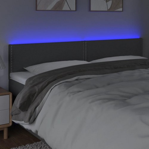 Sengegavl med LED-lys 160x5x78/88 cm stof mørkegrå