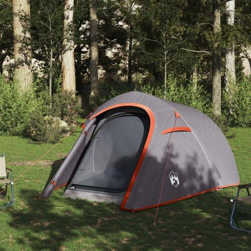 3-personers campingtelt vandafvisende grå og orange