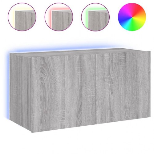 Væghængt tv-bord med LED-lys 80 x 35 x 41 cm - grå sonoma-eg
