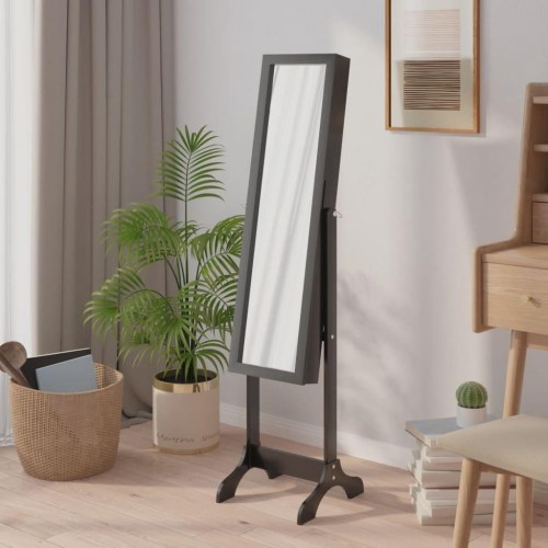 Fritstående spejl 34 × 37 × 146 cm - sort gulvspejl med opbevaring
