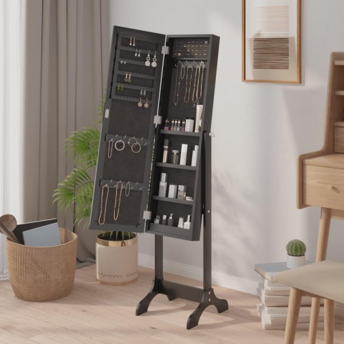 Fritstående spejl 34 × 37 × 146 cm - sort gulvspejl med opbevaring
