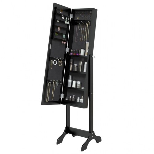 Fritstående spejl 34 × 37 × 146 cm - sort gulvspejl med opbevaring