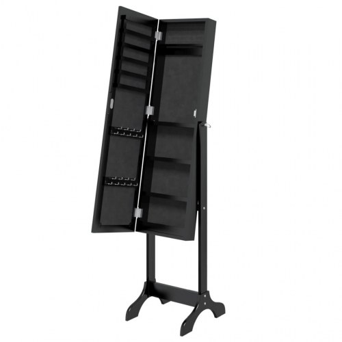 Fritstående spejl 34 × 37 × 146 cm - sort gulvspejl med opbevaring