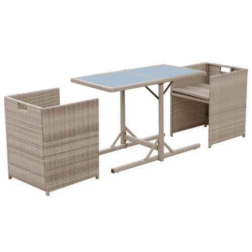 Bistrosæt 3 dele med hynder polyrattan beige