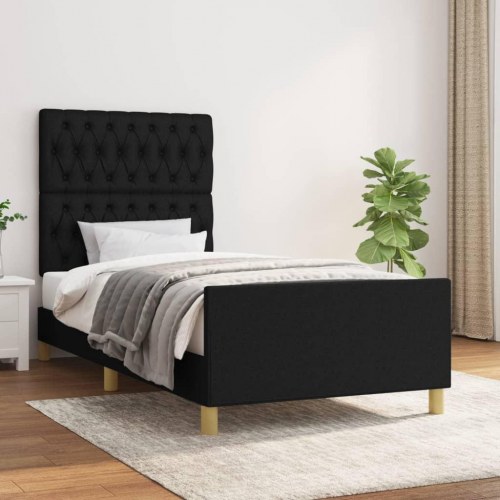 Sengeramme med sengegavl 90x190 cm - stof, sort