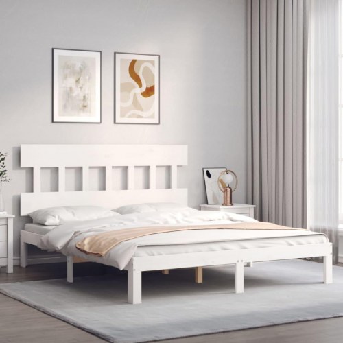 Sengeramme med sengegavl kingsize massivt træ hvid