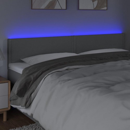 Sengegavl med LED-lys 180x5x78/88 cm - stof, lysegrå