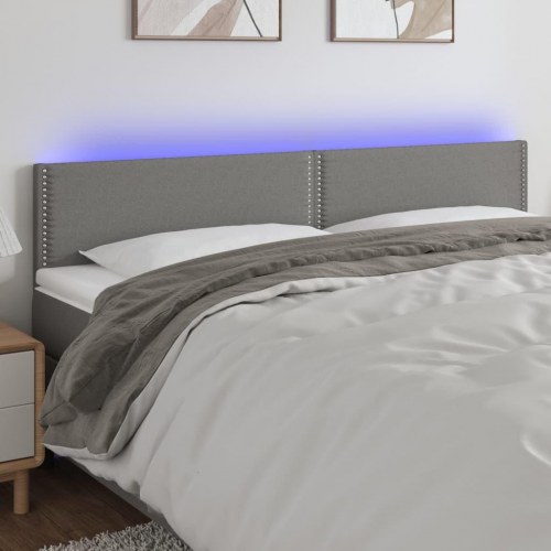 Sengegavl med LED-lys 180 x 5 x 78/88 cm - stof, mørkegrå