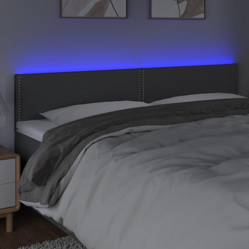 Sengegavl med LED-lys 180 x 5 x 78/88 cm - stof, mørkegrå