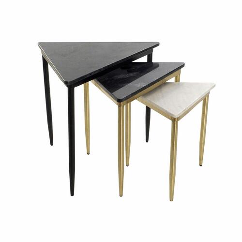 Set med 3 små borde Hvid Sort Grøn Gylden 68 x 46,5 x 53 cm