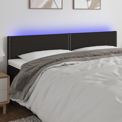 Sengegavl med LED-lys 180 × 5 × 78/88 cm - stof, sort