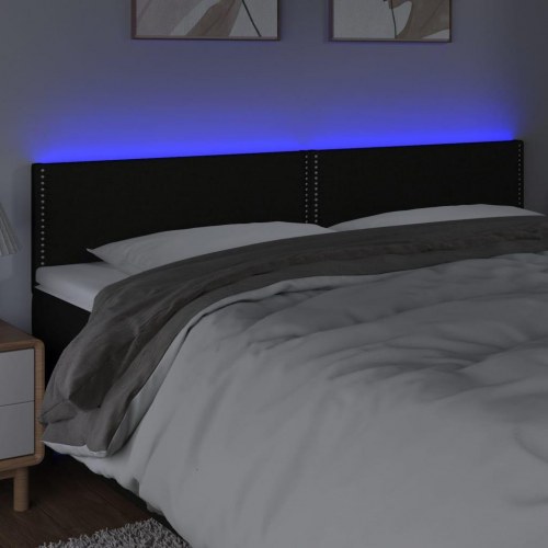 Sengegavl med LED-lys 180 × 5 × 78/88 cm - stof, sort