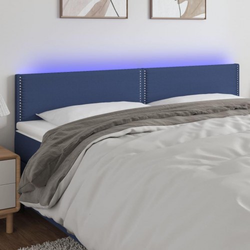 Sengegavl med LED-lys 180x5x78/88 cm - stof, blå