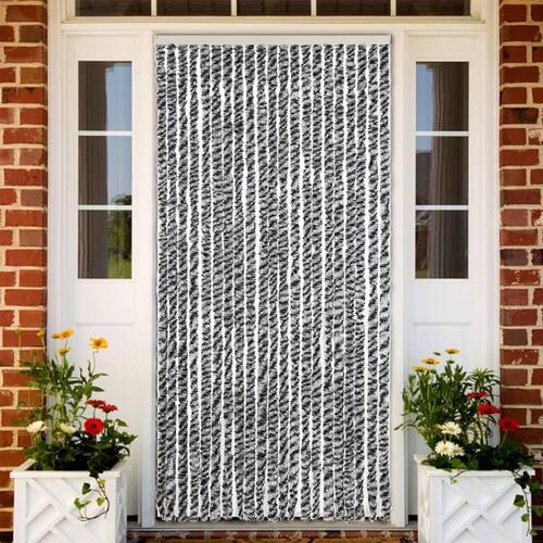Flueforhæng 90x220 cm chenille grå + sort og hvid