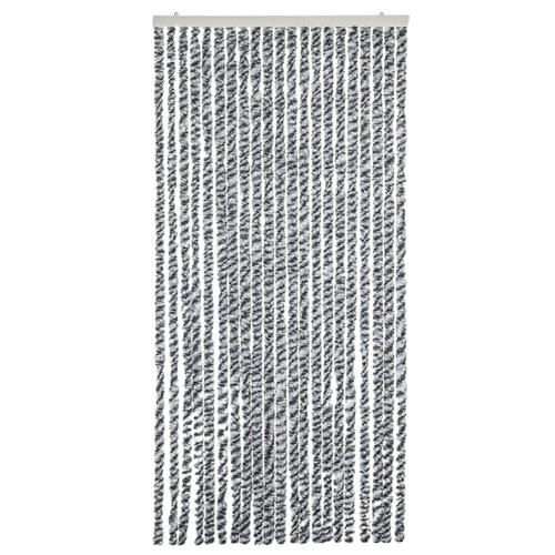 Flueforhæng 90x220 cm chenille grå + sort og hvid