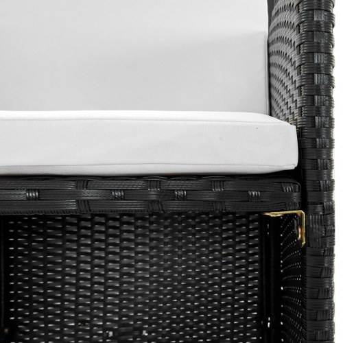 Udendørs spisebordssæt 11 dele med hynder polyrattan sort