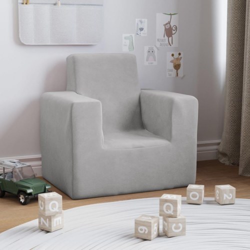 Børnesofa i blødt plys - lysegrå