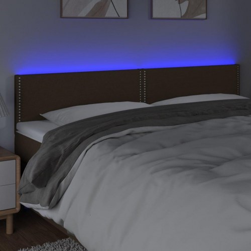 Sengegavl med LED-lys 200×5×78/88 cm - stof, mørkebrun