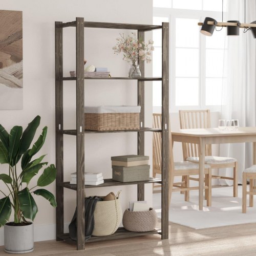 Opbevaringsreol i massivt fyrretræ - 5 hylder, 80×38×170 cm, grå