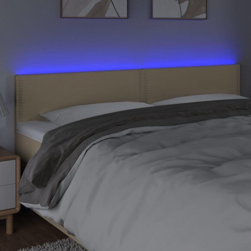 Sengegavl med LED-lys 200x5x78/88 cm stof cremefarvet