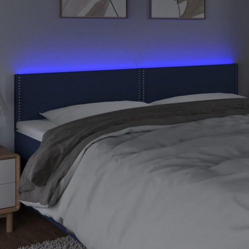 Sengegavl med LED-lys 200×5×78/88 cm - stof, blå